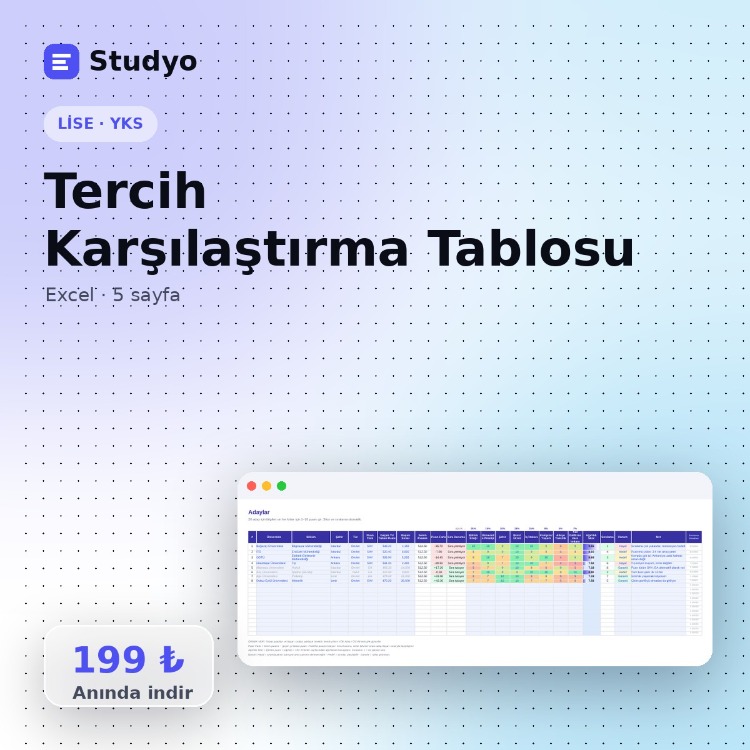 YKS Tercih Karşılaştırma Tablosu (Excel)
