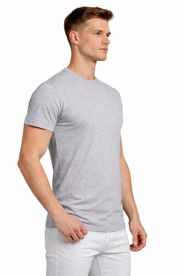 Gri Basic Tişört Erkek %100 Pamuk – Premium 30/1 Compact Penye Regular Fit T-Shirt