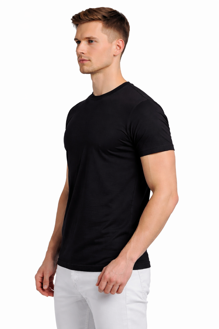 Siyah Basic Tişört Erkek %100 Pamuk – Premium 30/1 Compact Penye Regular Fit T-Shirt