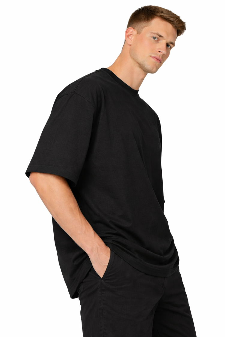 Siyah Oversize Tişört %100 Pamuk | Unisex Basic Streetwear T-Shirt | Kalın Kumaş Premium