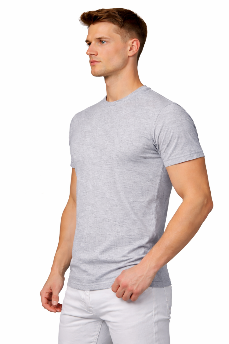 Gri Basic Tişört Erkek %100 Pamuk – Premium 30/1 Compact Penye Regular Fit T-Shirt