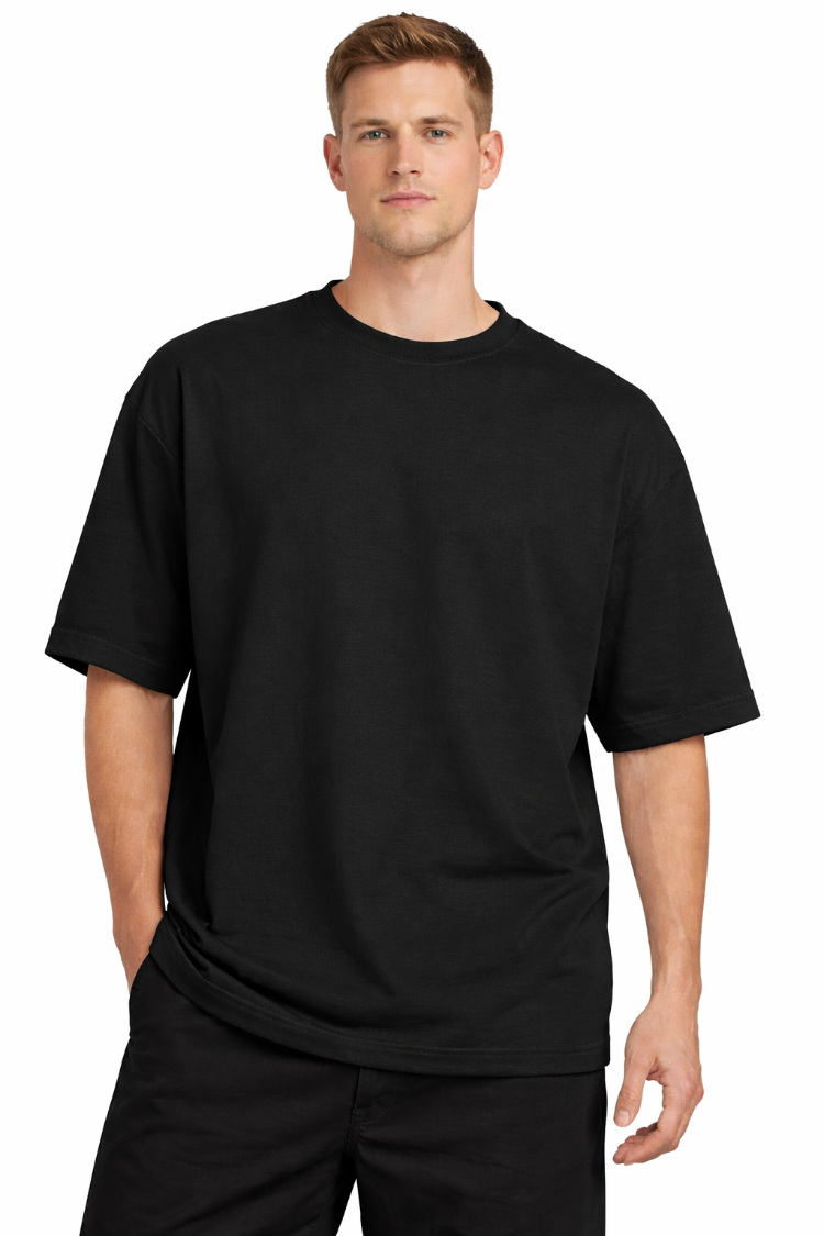 Siyah Oversize Tişört %100 Pamuk | Unisex Basic Streetwear T-Shirt | Kalın Kumaş Premium