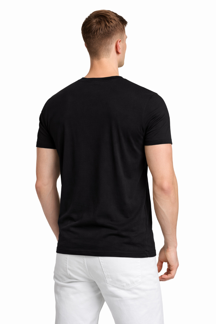 Siyah V Yaka Tişört Erkek %100 Pamuk | Slim Fit Basic T-Shirt