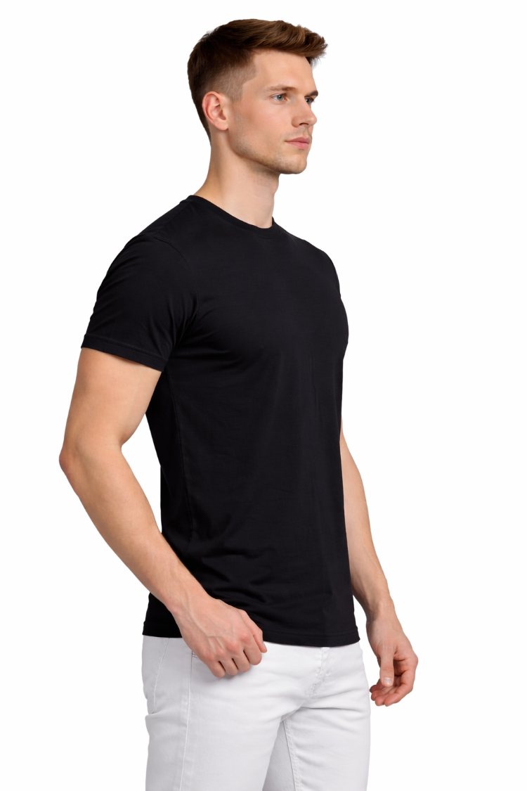 Siyah Basic Tişört Erkek %100 Pamuk – Premium 30/1 Compact Penye Regular Fit T-Shirt