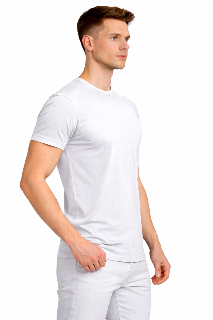 Beyaz Basic Tişört Erkek %100 Pamuk – Premium 30/1 Compact Penye Regular Fit T-Shirt