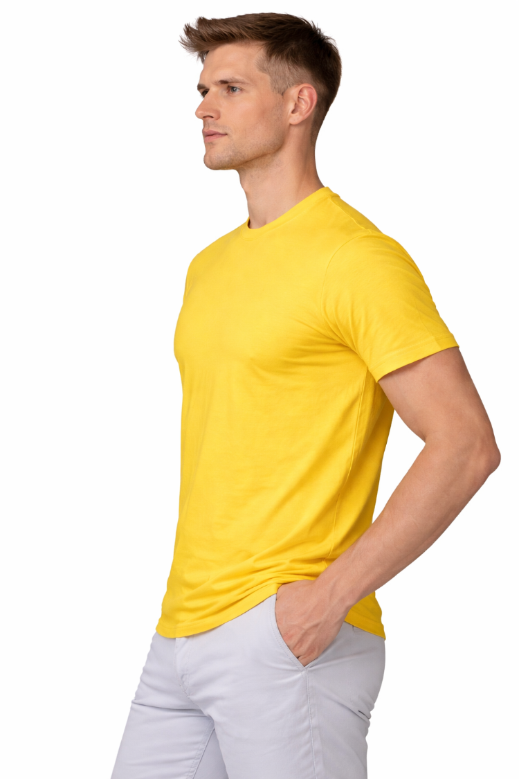 Sarı Basic Tişört Erkek %100 Pamuk – Regular Fit Günlük Rahat & Şık T-Shirt
