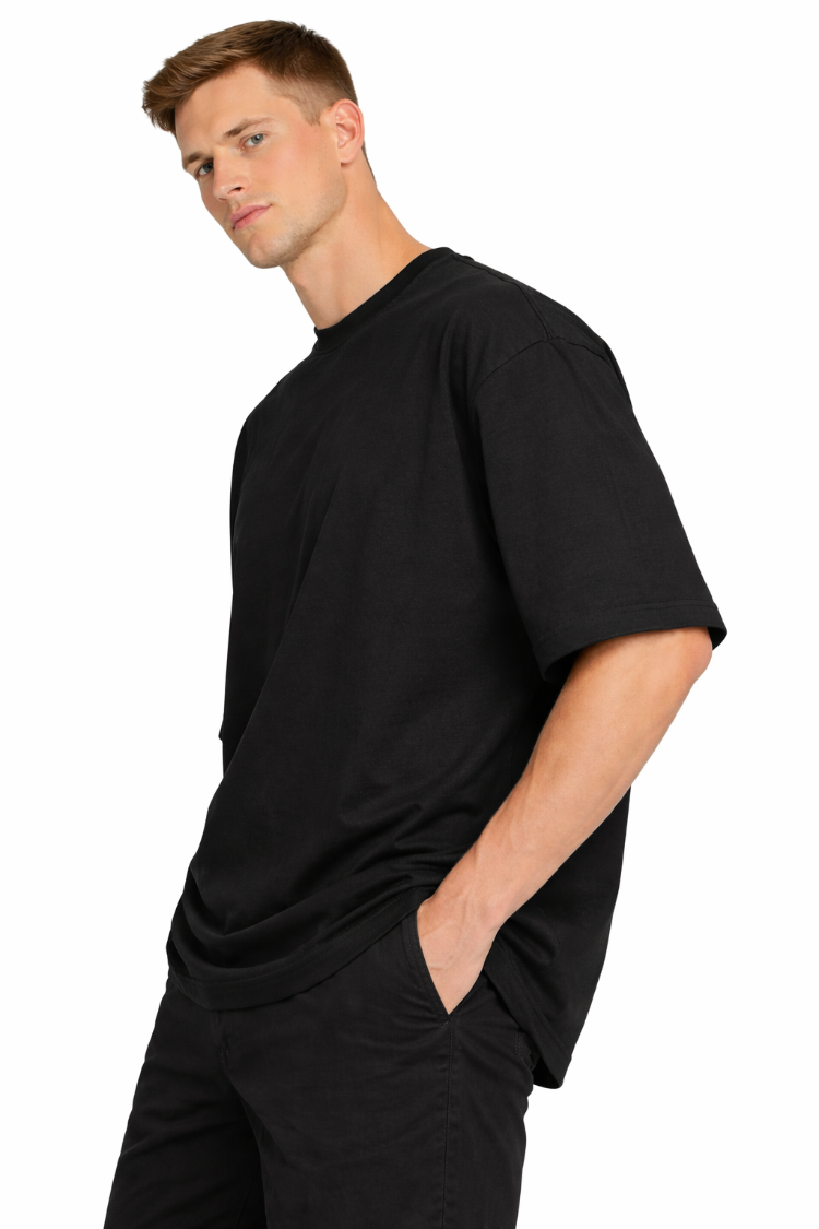 Siyah Oversize Tişört %100 Pamuk | Unisex Basic Streetwear T-Shirt | Kalın Kumaş Premium