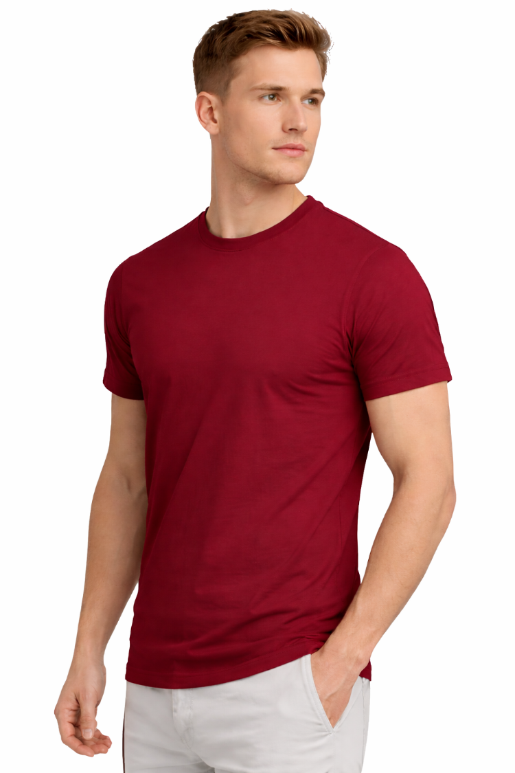 Bordo Basic Tişört Erkek %100 Pamuk – Premium 30/1 Compact Penye Regular Fit T-Shirt