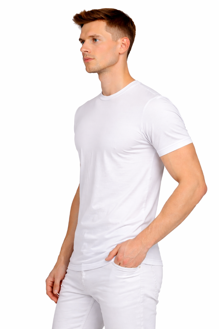 Beyaz Basic Tişört Erkek %100 Pamuk – Premium 30/1 Compact Penye Regular Fit T-Shirt