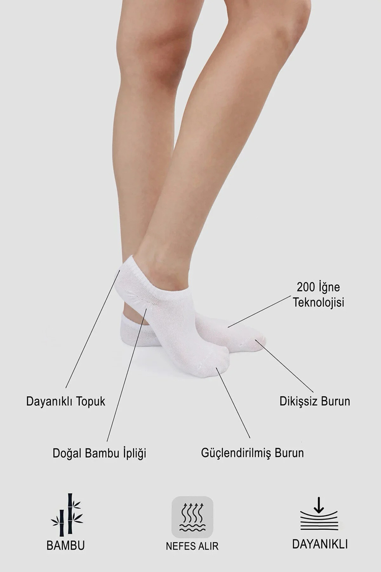 12 ÇİFT BEYAZ BAMBU 200 İĞNE DİKİŞSİZ SNEKARS