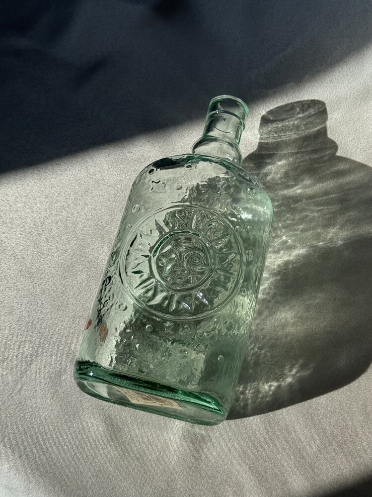 Vintage Güneş ve Ay Figürlü Yeşil Cam Şişe
