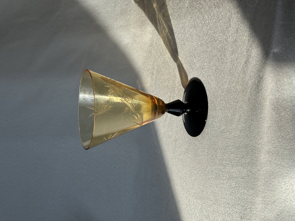 Vintage Çiçek Desenli Amber Kadeh Seti