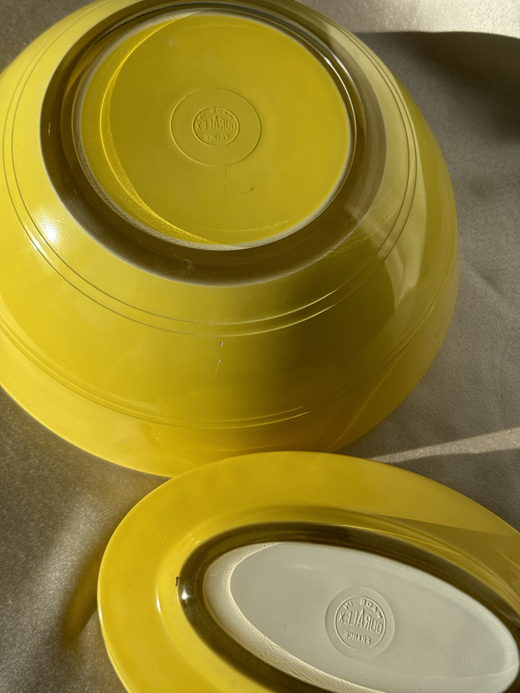Vintage Duralex Sarı Kase & Servis Tabağı Seti