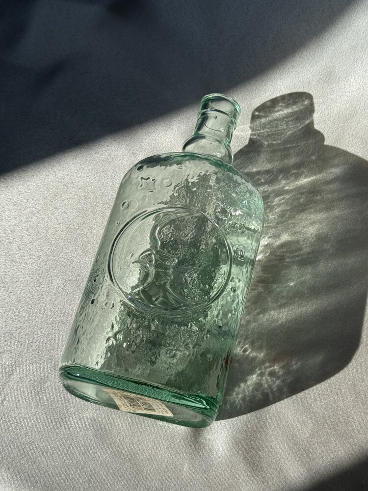 Vintage Güneş ve Ay Figürlü Yeşil Cam Şişe