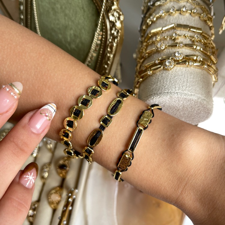Siyah Retro Line 14K Gold Bileklik