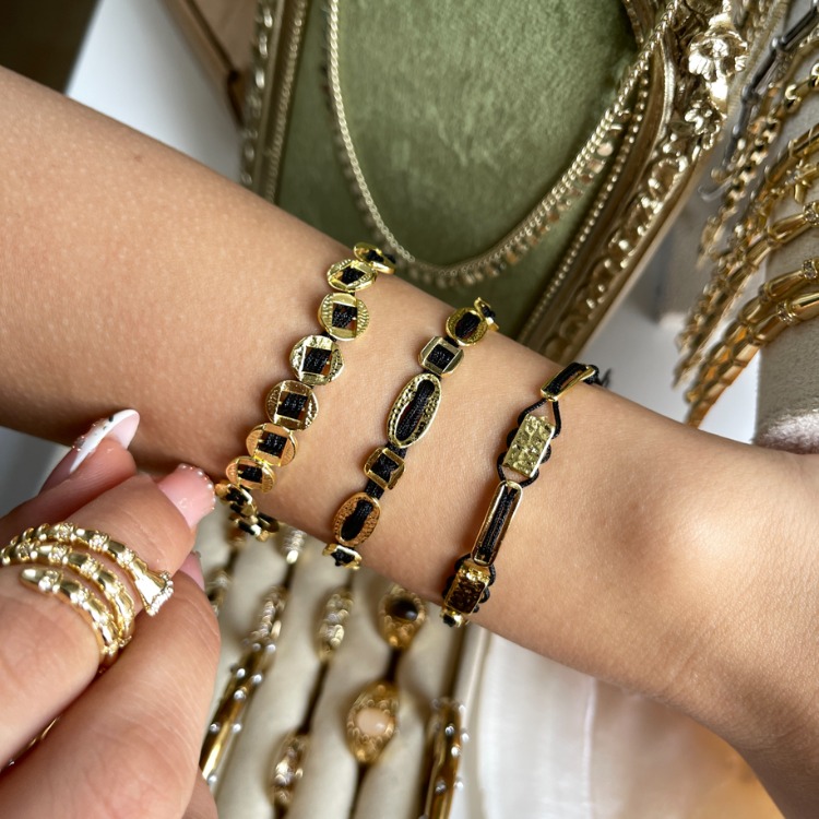 Siyah Retro Line 14K Gold Bileklik