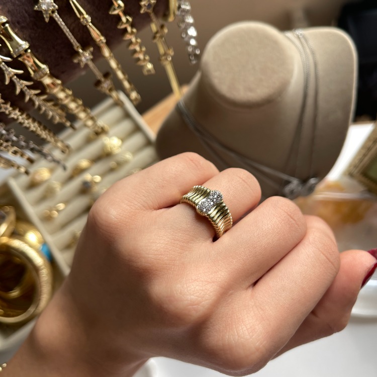 14k Gold Taş İşlemeli Yüzük | Altın Kaplama