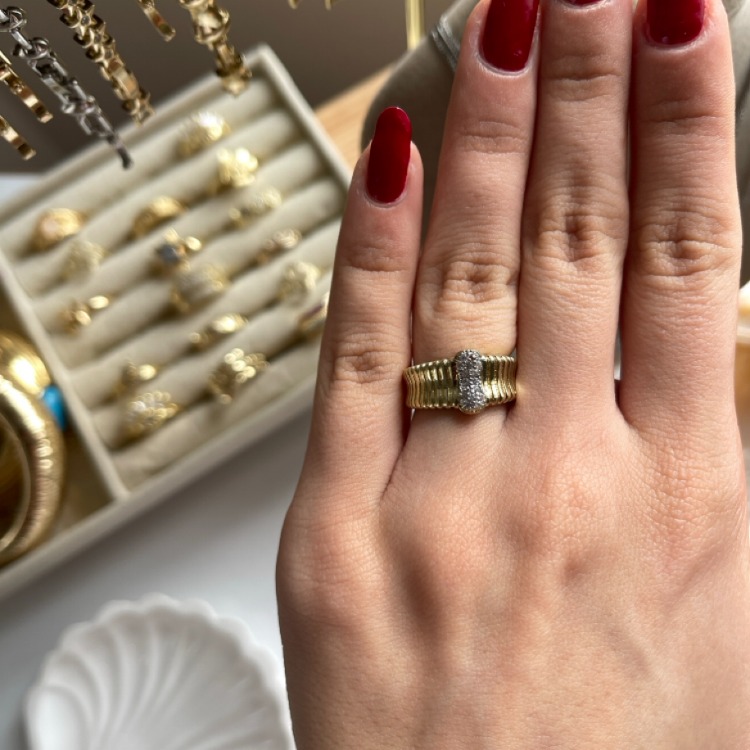 14k Gold Taş İşlemeli Yüzük | Altın Kaplama