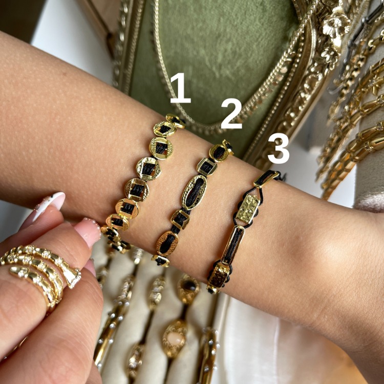 Siyah Retro Line 14K Gold Bileklik