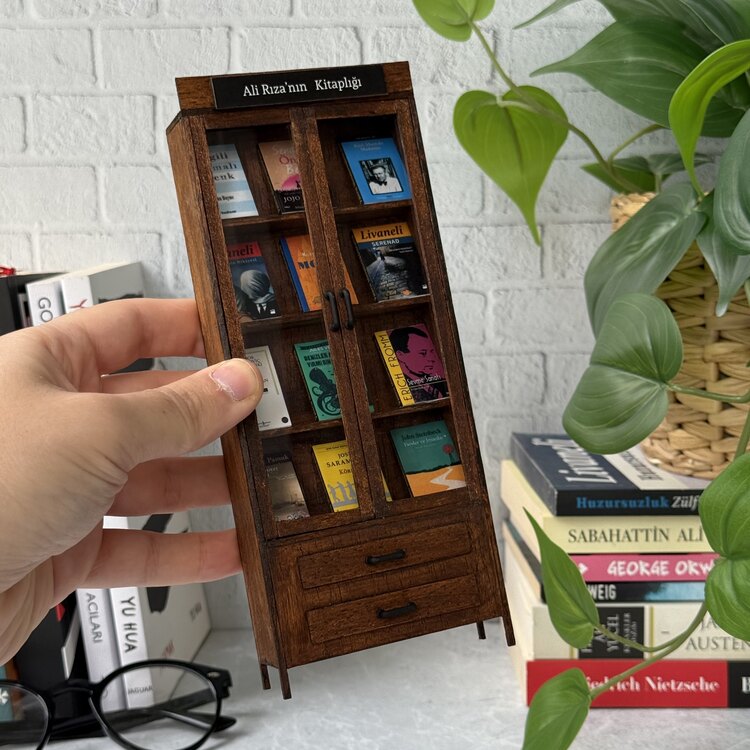 Minyatür Kitaplık Pro Eskitme Kahverengi / 12 mini kitap 