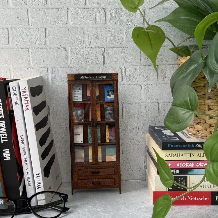 Minyatür Kitaplık Pro Eskitme Kahverengi / 12 mini kitap 