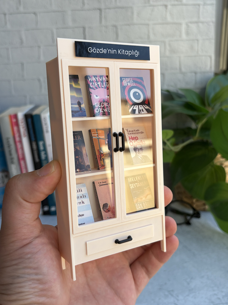Minyatür Kitaplık Kapaklı Krem Rengi (3D Baskı)