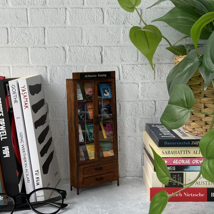 Minyatür Kitaplık Pro Eskitme Kahverengi / 12 mini kitap 