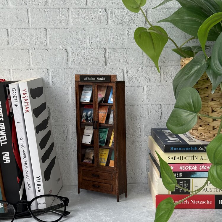 Minyatür Kitaplık Pro Eskitme Kahverengi / 12 mini kitap 