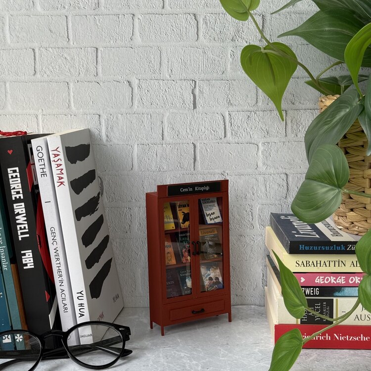 Minyatür Kitaplık Kapaklı Kiremit Rengi