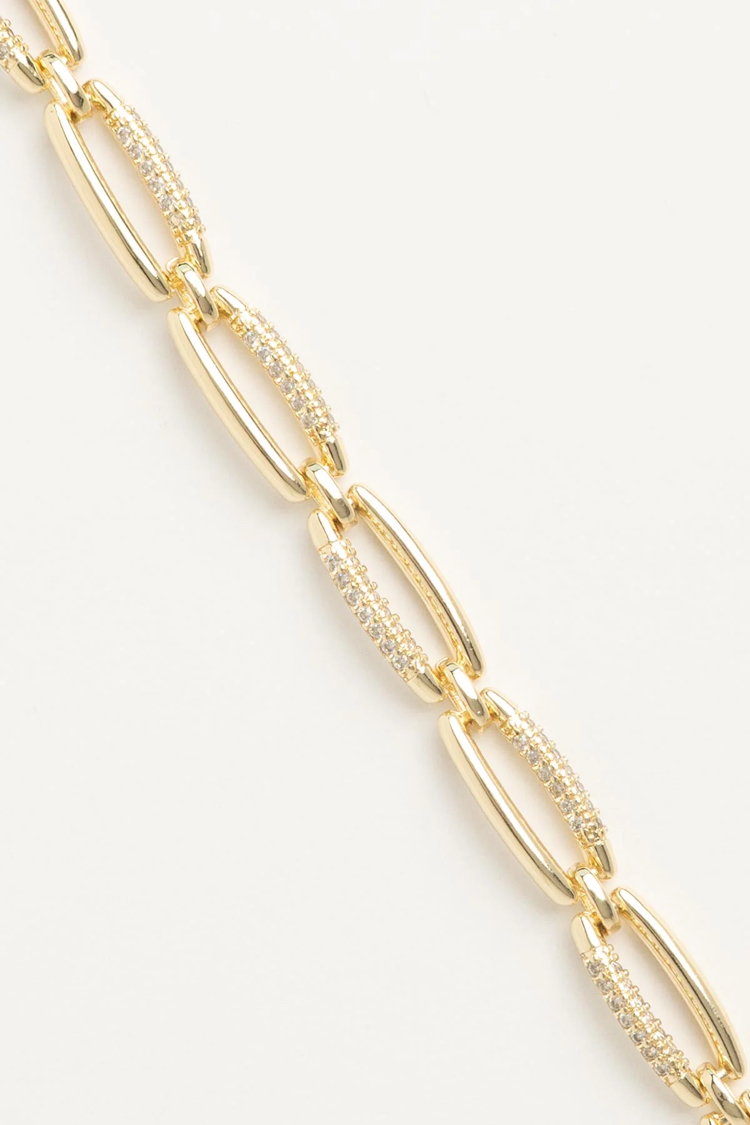 14K Altın Kaplama Gold Zirkon Taş Detaylı Büyük Zincir Luxury Bileklik