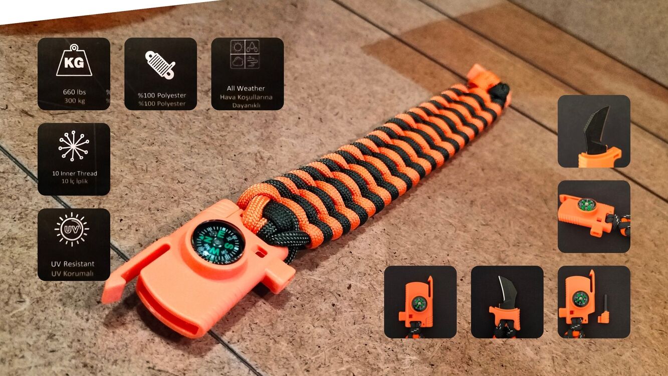SURVIVAL BRACELET MODEL 808 BIÇAKLI