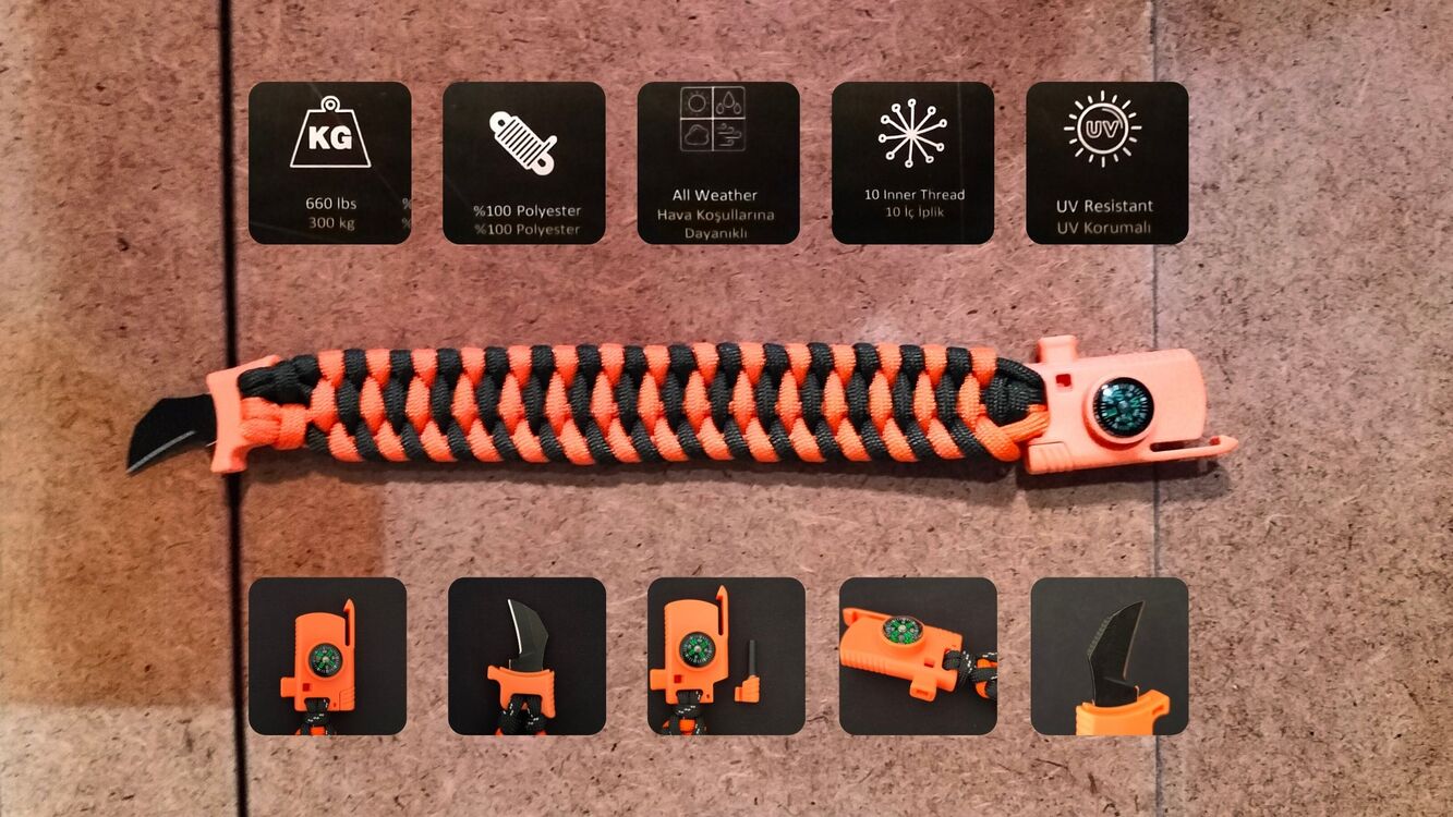 SURVIVAL BRACELET MODEL 808 BIÇAKLI