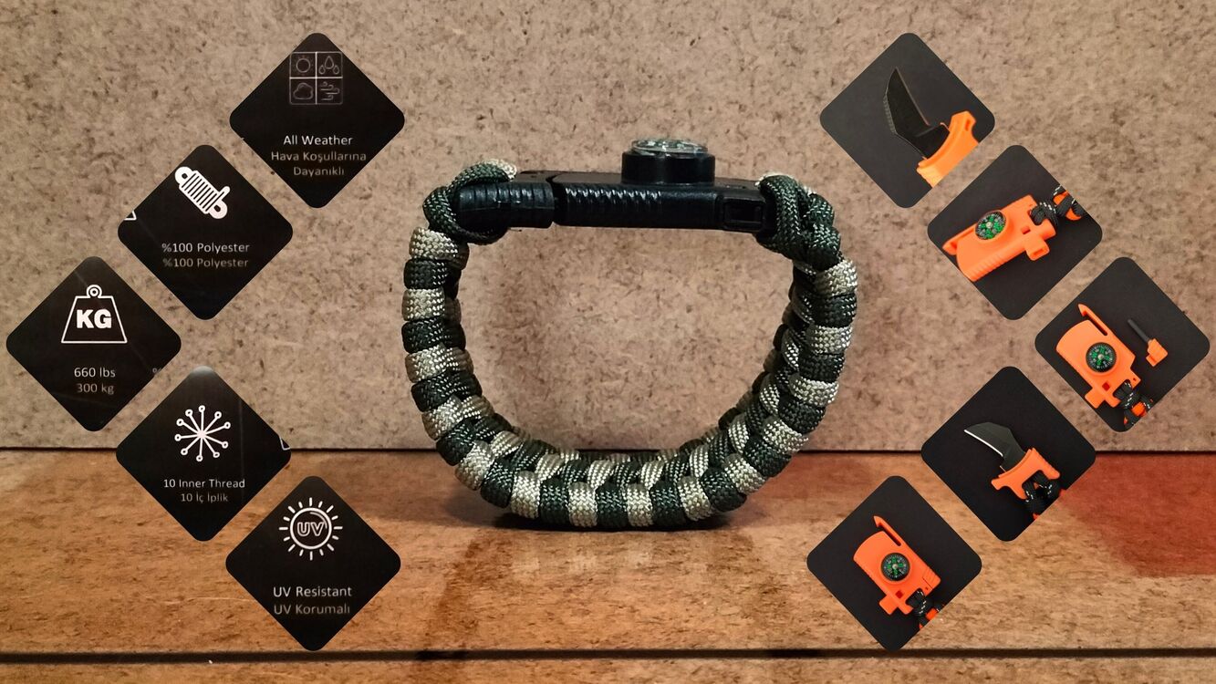 SURVIVAL BRACELET MODEL 808 BIÇAKLI