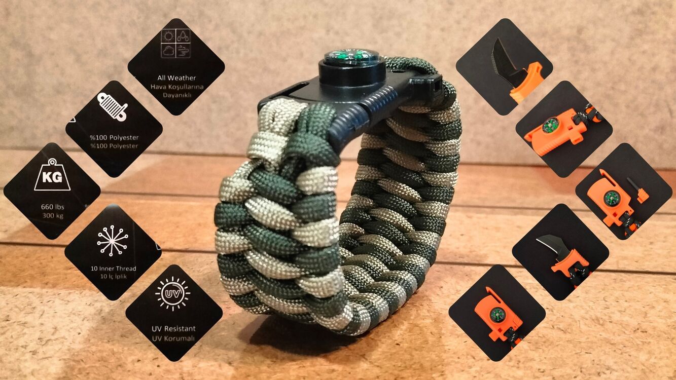 SURVIVAL BRACELET MODEL 808 BIÇAKLI