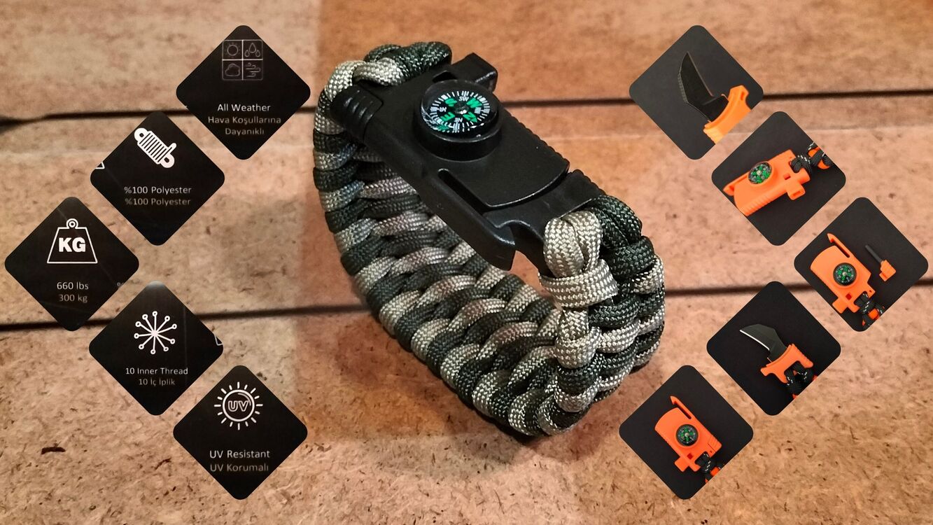 SURVIVAL BRACELET MODEL 808 BIÇAKLI