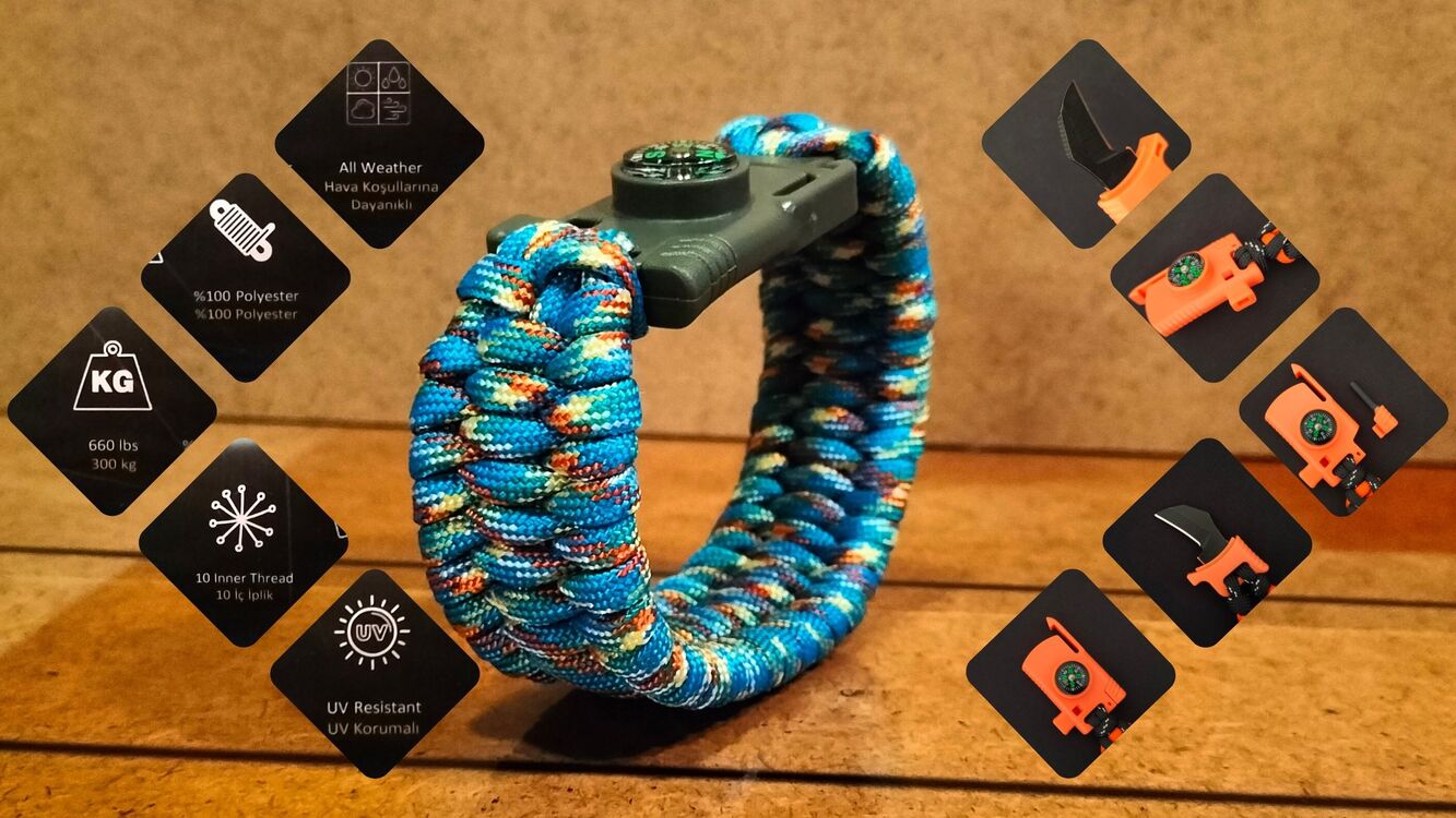 SURVIVAL BRACELET MODEL 808 BIÇAKLI