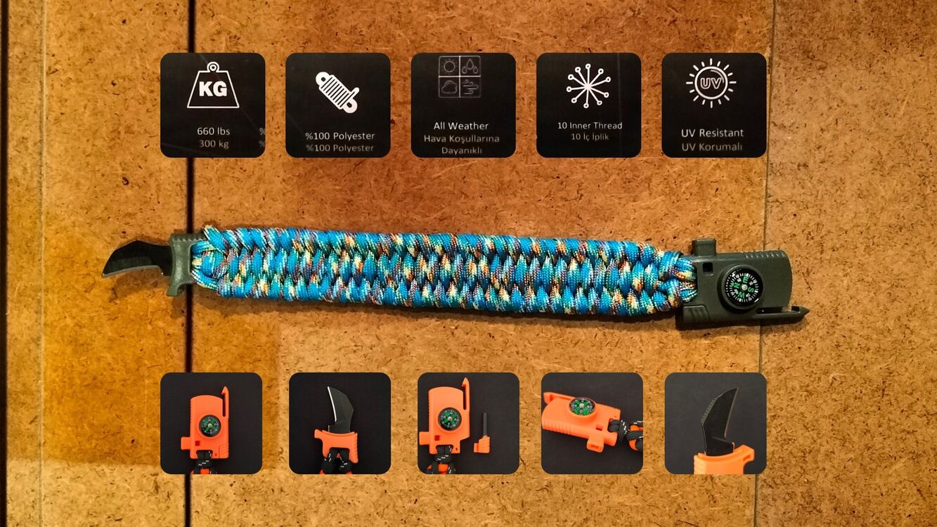 SURVIVAL BRACELET MODEL 808 BIÇAKLI