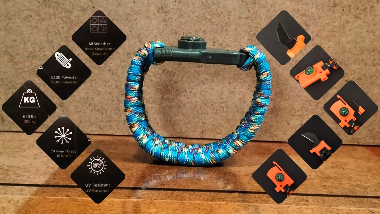 SURVIVAL BRACELET MODEL 808 BIÇAKLI