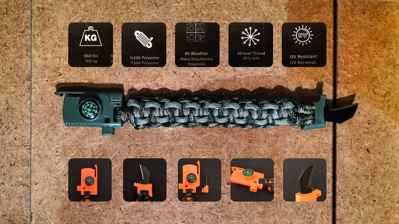 SURVIVAL BRACELET MODEL 818 BIÇAKLI