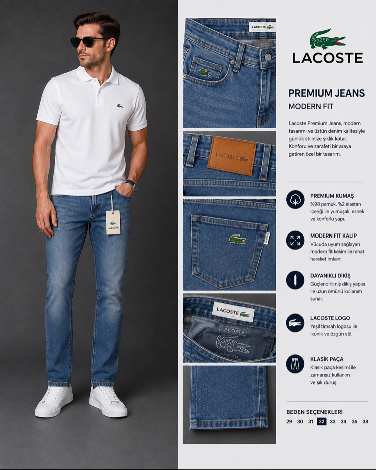 Yeni Sezon LACOST Premium Jean Pantolon
