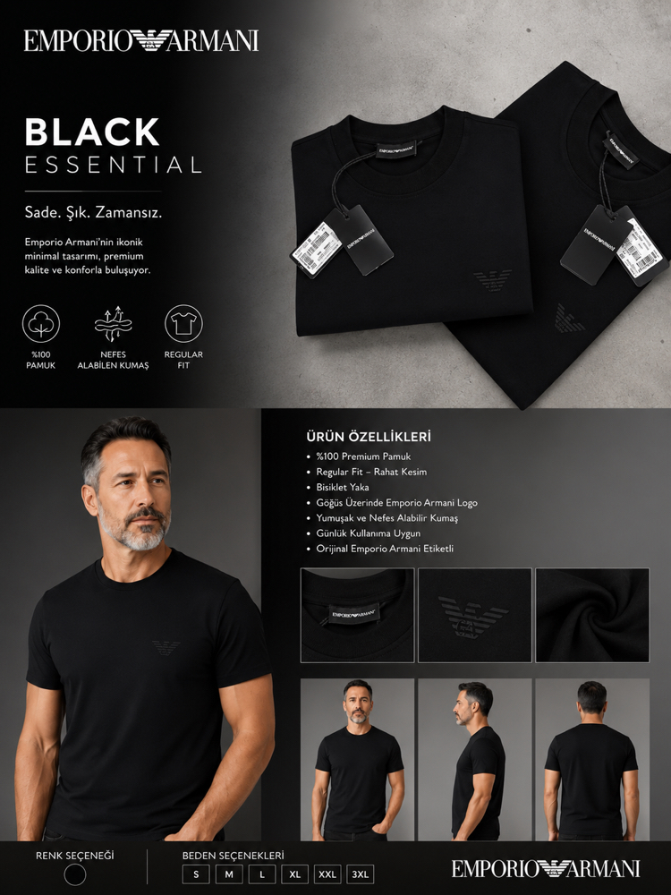 Emporio Armani Siyah Bisiklet Yaka Tişört