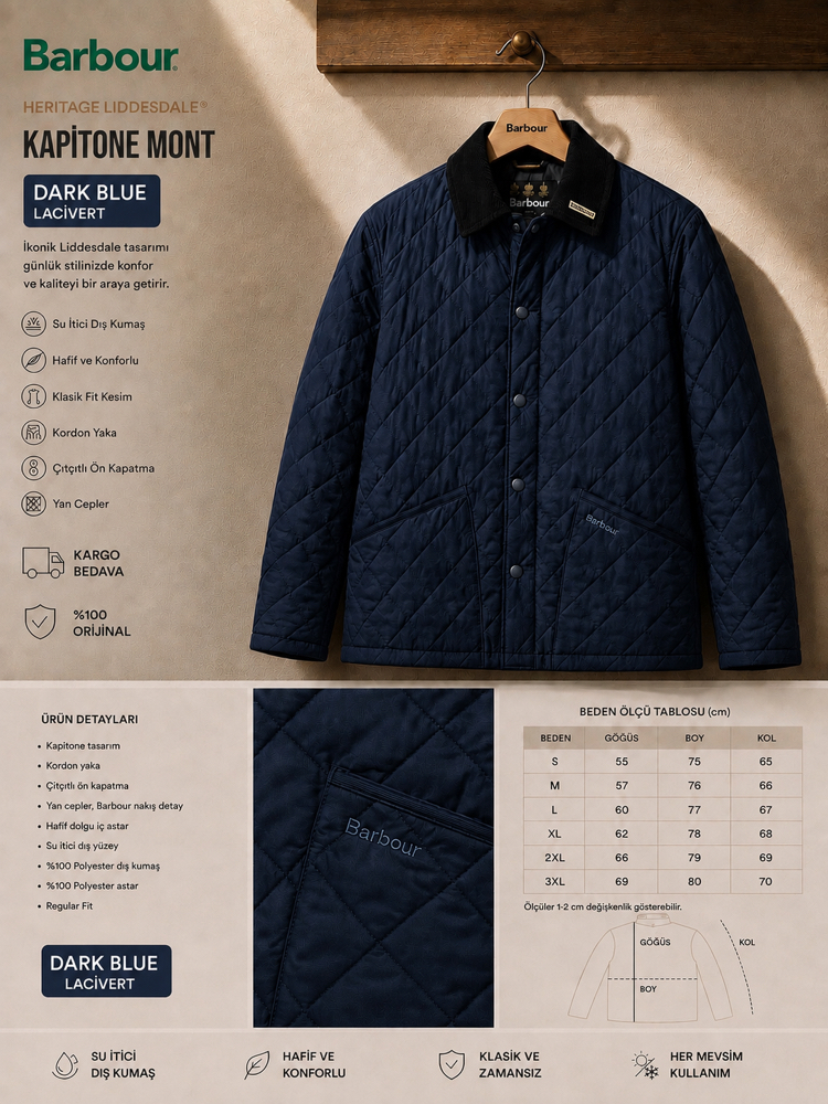 BARBOUR Heritage Kapitone Mont Yurtdışı Özel Ürün