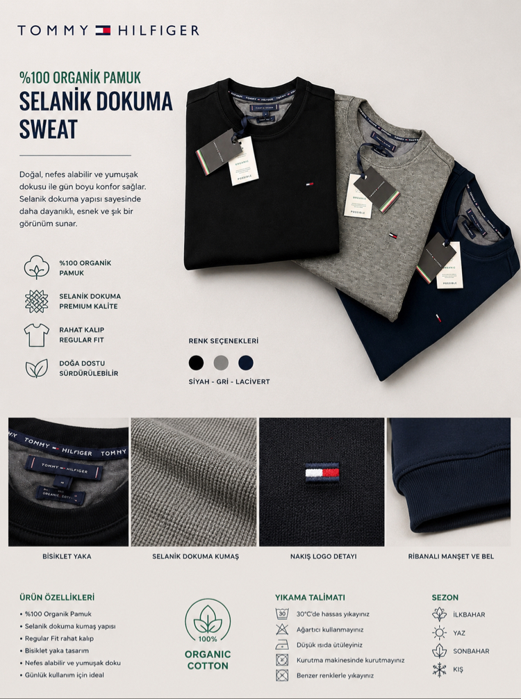 Yeni Sezon TOMMY Premium Selanik Dokuma Sweatshirt 