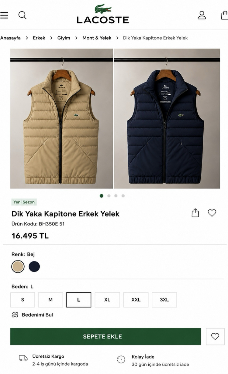 Yeni Mağaza Modeli LACOST Premium Yelek Modeli