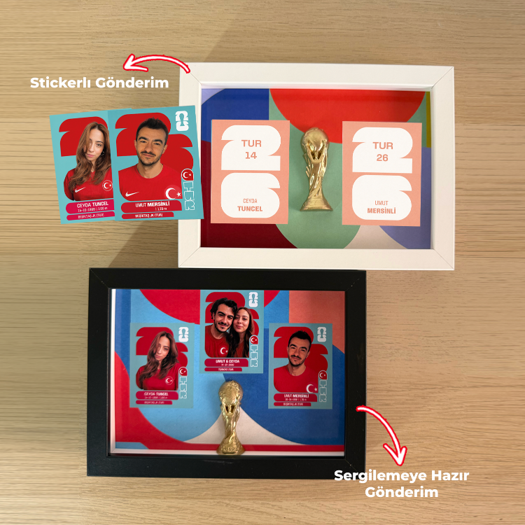 Dünya Kupası Albüm Temalı Futbol 3'LÜ Sticker Çerçevesi - Kişiye Özel Kupalı 