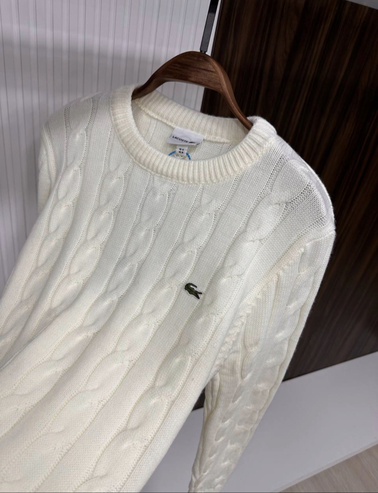 LACOSTE BEYAZ TRİKO KAZAK İTHAL