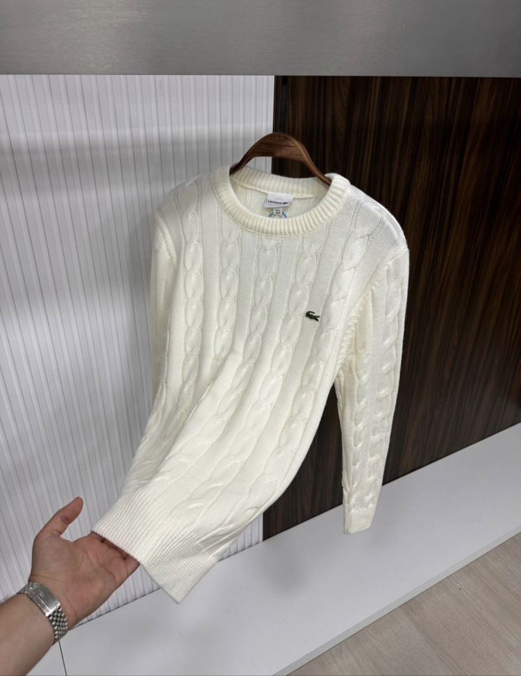 LACOSTE BEYAZ TRİKO KAZAK İTHAL