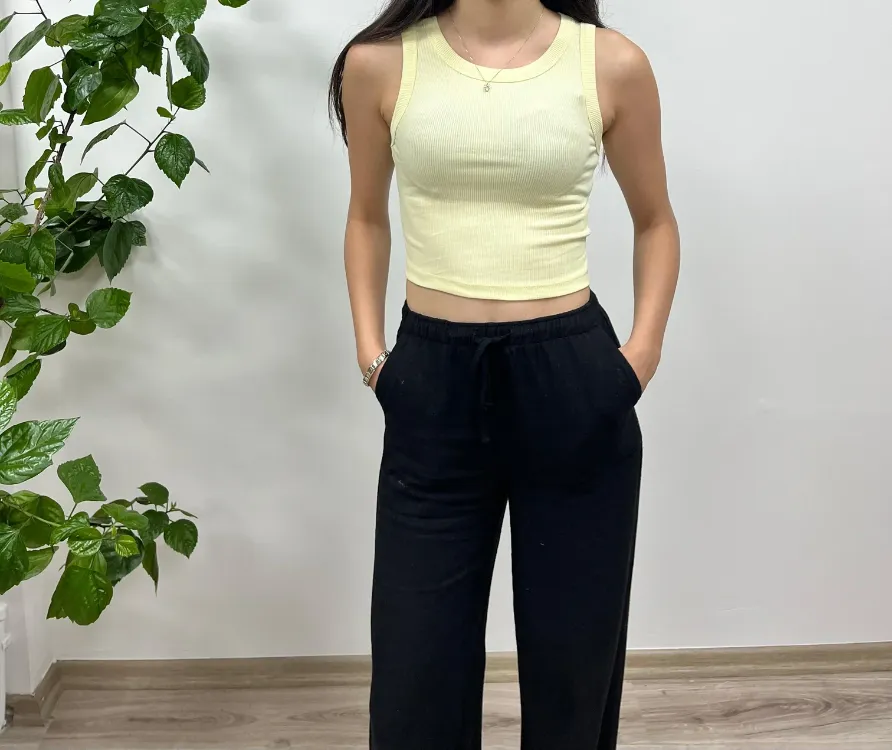 Pamuklu Ribana Crop Atlet - SARI