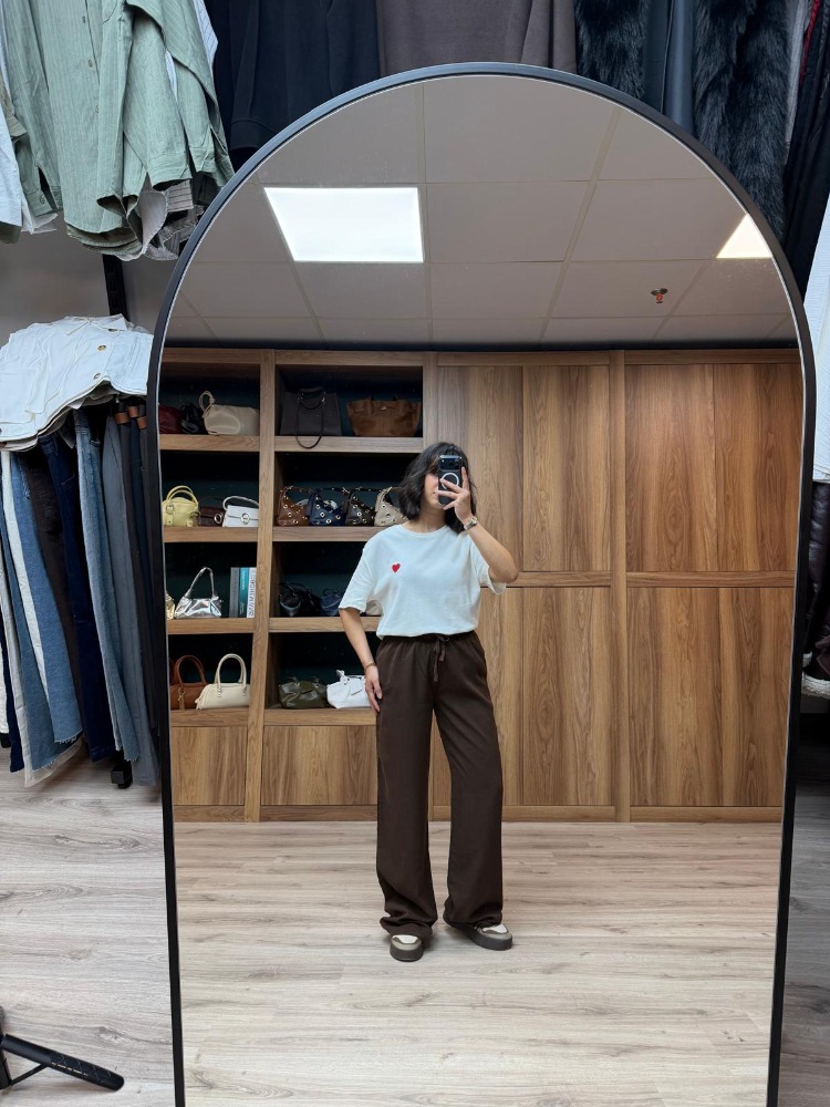 Beli Lastik Ve İp Bağlamalı Bol Paça Tensel Pantolon - KAHVE