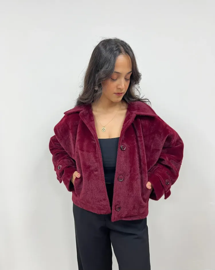 Düğmeli Kısa Ceket - BORDO